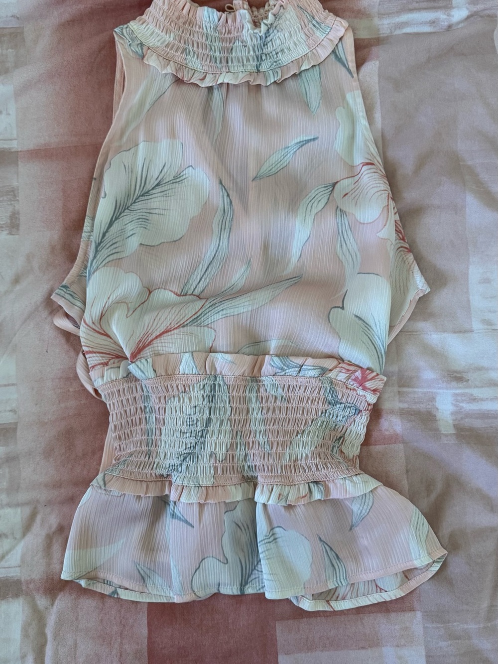 Ryegrass Floral Smocked Waist Sleeveless Top - Blush Pink